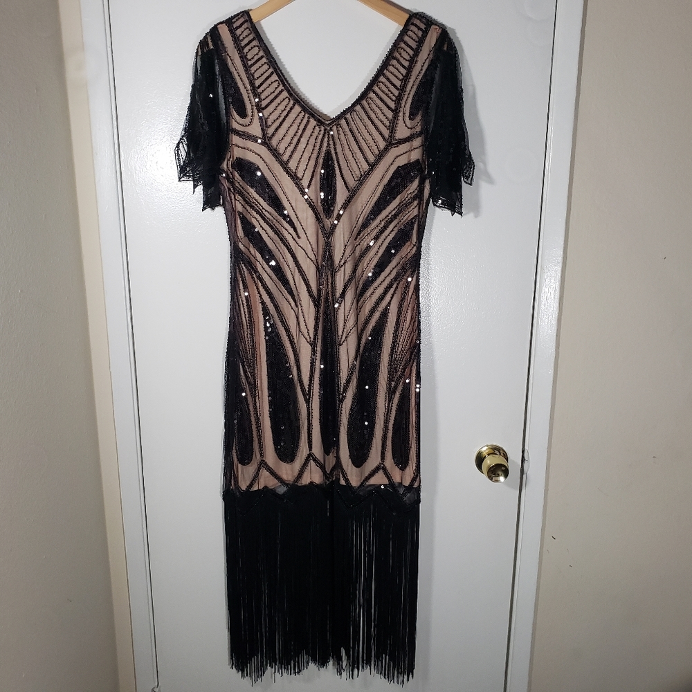 Metme Beautiful Sequined Fringe 1920s Style Flapper Dress Size XL
